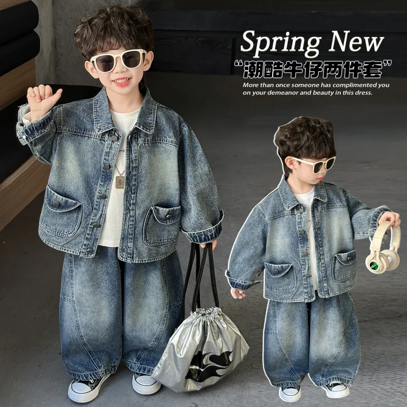 

Boys' Denim Suit Children's Spring Clothing2026New early spring outfit for boys, two-piece set for boys, spring and autumn cloth