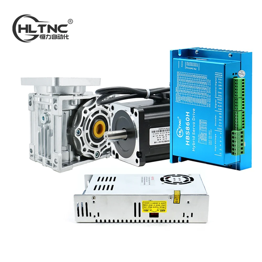 

12Nm Nema34 86MM Closed Loop Stepper Motor Drive Hybird With Encoder & NMRV040 Worm Gear Reducer Reduction & Power Supply Kit