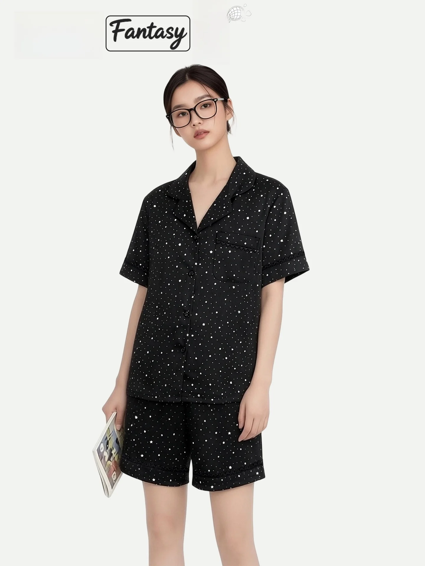 PinkBread Galaxy Night Short Sleeve Silk Sleepwear Women's Cool Feeling Summer Home Clothes Outdoors Wearable Comfortable Hom...