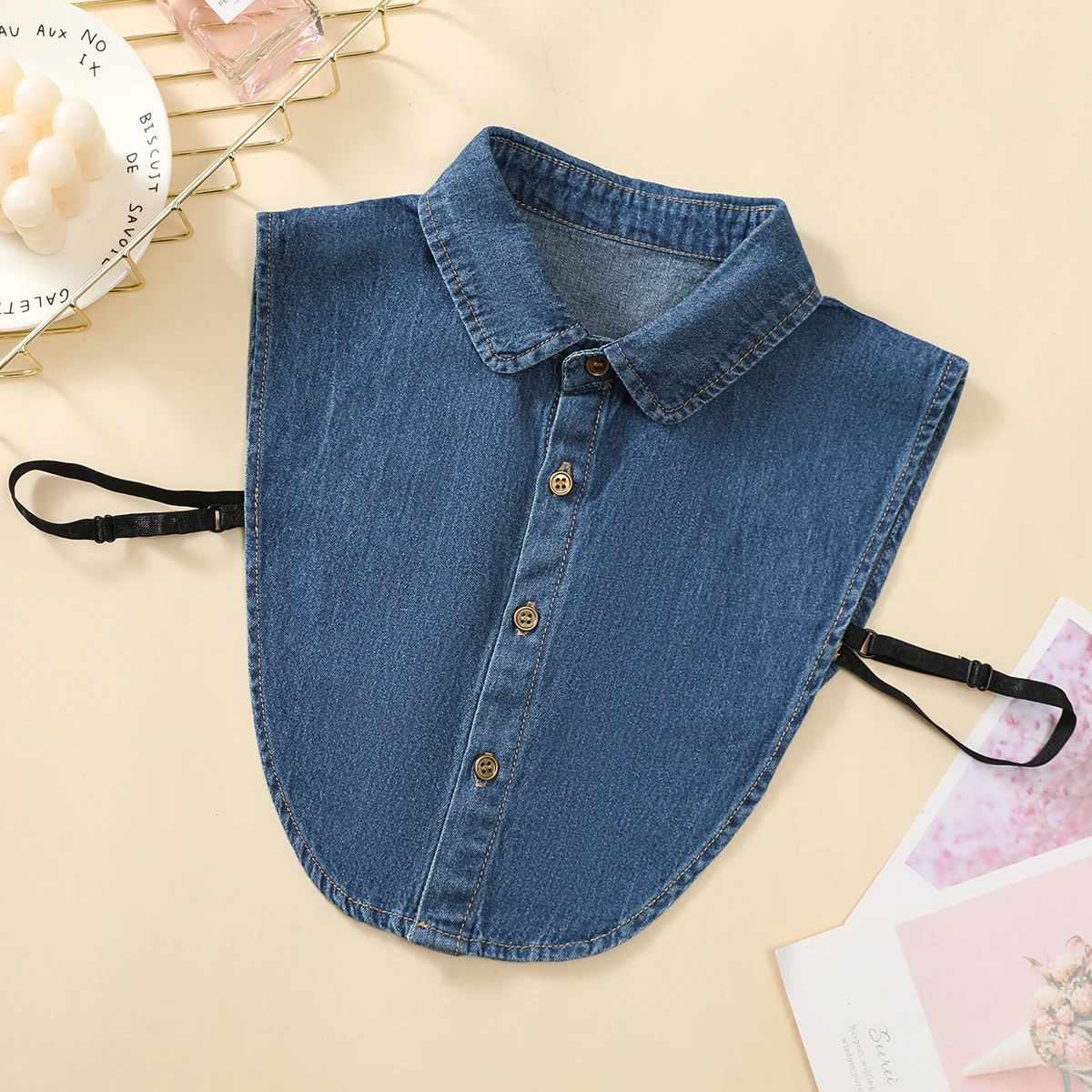 Damen-Kragen aus blau gewaschenem Denim mit spitzem Kragen, professioneller, lässiger, vielseitiger Dekorationskragen im halben Hemdstil – Detail 11
