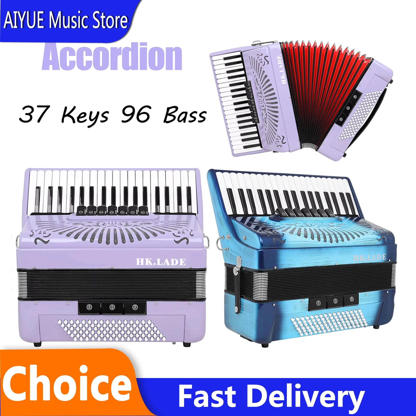 

Аккордеон HK LADE Chromatic, 37 клавиш, 96 басов, с функцией изменения голоса, баян-аккордеон, инструмент для выступлений, с комплектующими