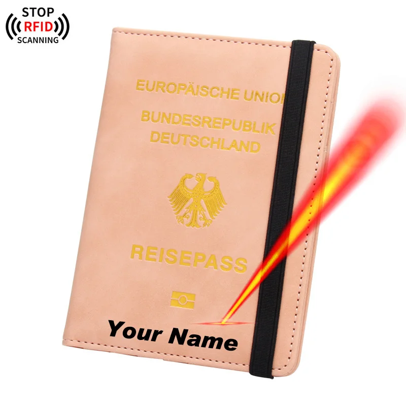 Rfid Personalized Customize German Passport Cover with Names Pink Germany Passport Holder Case for Passports Travel Wallets