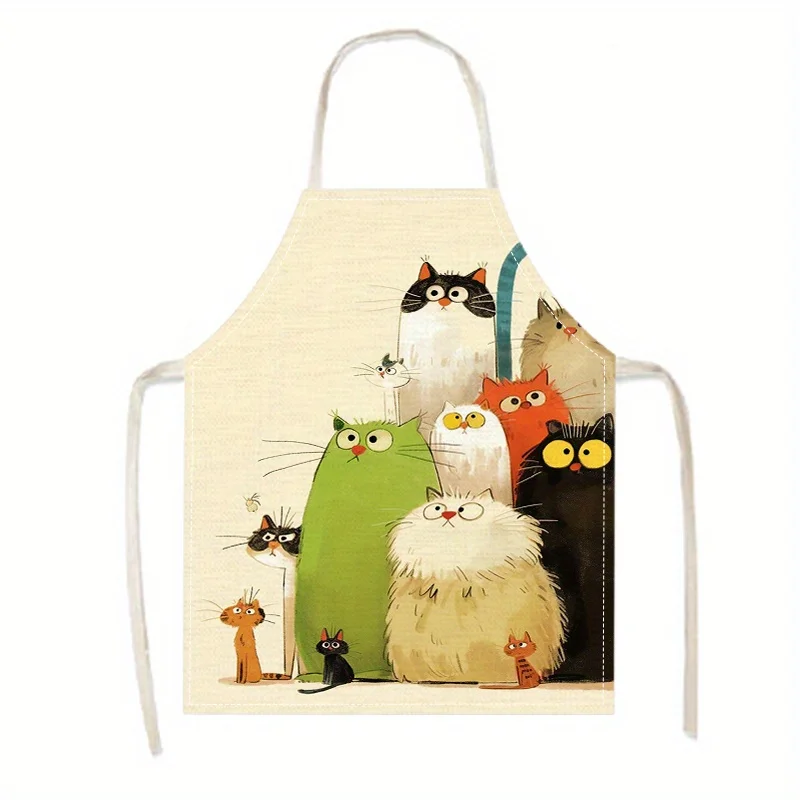 Cartoon Cat Group Apron, Cute Multi-Cat Pattern, Funny Animal Kitchen Cooking Bib, Multiple Sizes Available