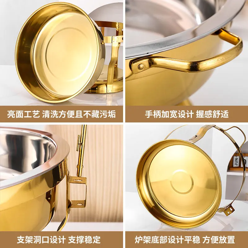 Cross-border stainless steel gold buffet stove commercial round hotel thermal insulation breakfast stove hanging buffet stove