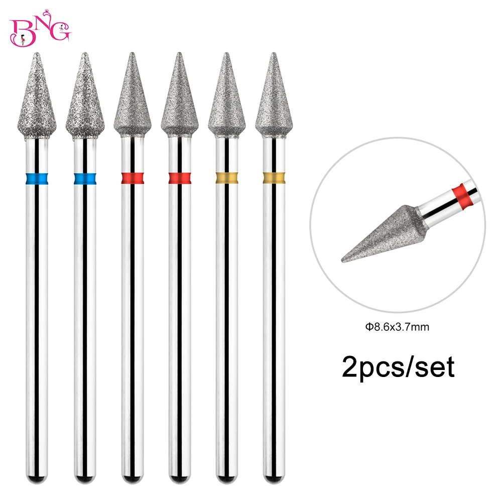 

BNG 2Pcs Diamond Nail Drill Bits Professional Cuticle Nail Bits for Acrylic Gel Nails Cone File Bit for Nail Art Manicure