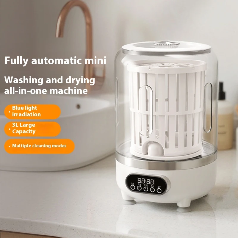 Mini machine à laver turbo 3L, entièrement automatique, petite machine à laver portable avec chargement USB pour chaussettes et sous-vêtements spécifiques.