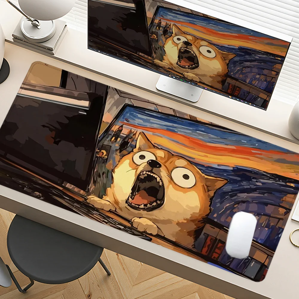 

Cartoon Dog Mouse Pad Art Design Large Desk Accessories Desk Pad Rubber Base with Stitched Edge Mousepad Non-Slip Deskpad