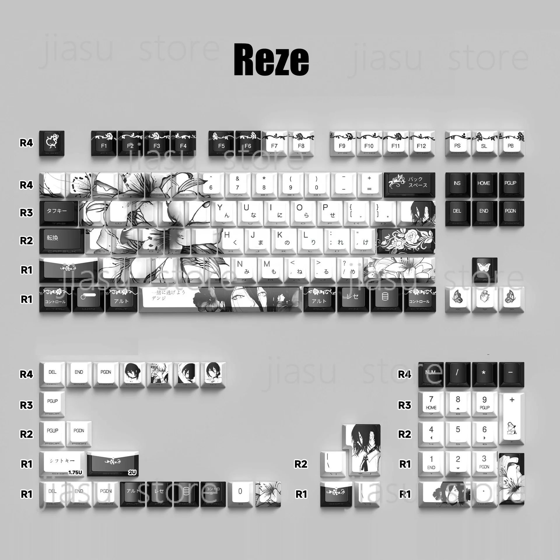 Rene Genger 129 Keys Side Printed Translucent Keycaps PBT Cherry Profile Custom Keycap Set for Cherry Gateron MX Switches