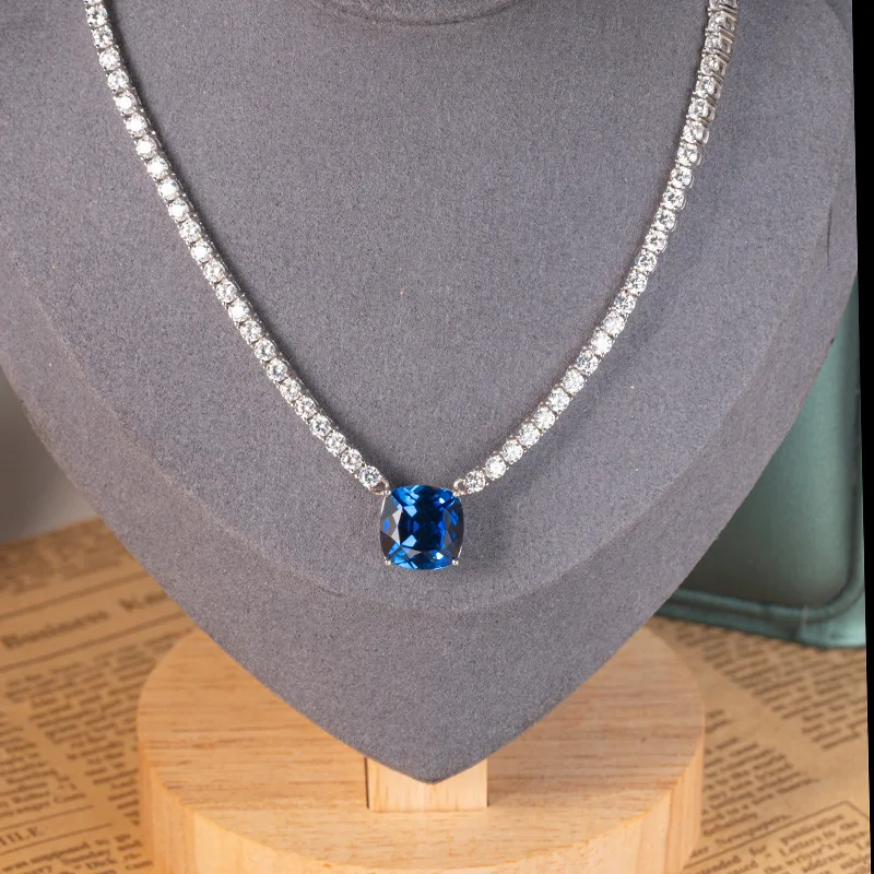 

Ruizuan Luxury Ladies 925 Silver Blue Sapphire Necklace with Gold Plating Dropshipping From Lab Sapphire Women Direct Supplier