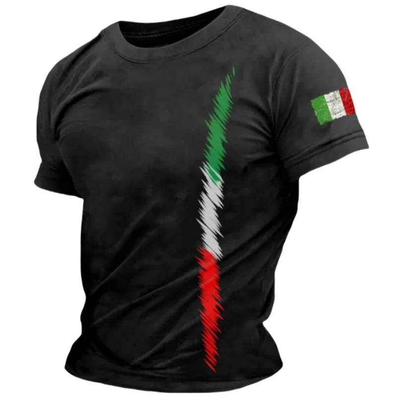 Italy National Flag Print T Shirt For Men Outdoor Football Jersey Tracksuits Casual O-neck Loose Short Sleeve Top Summer Clothes