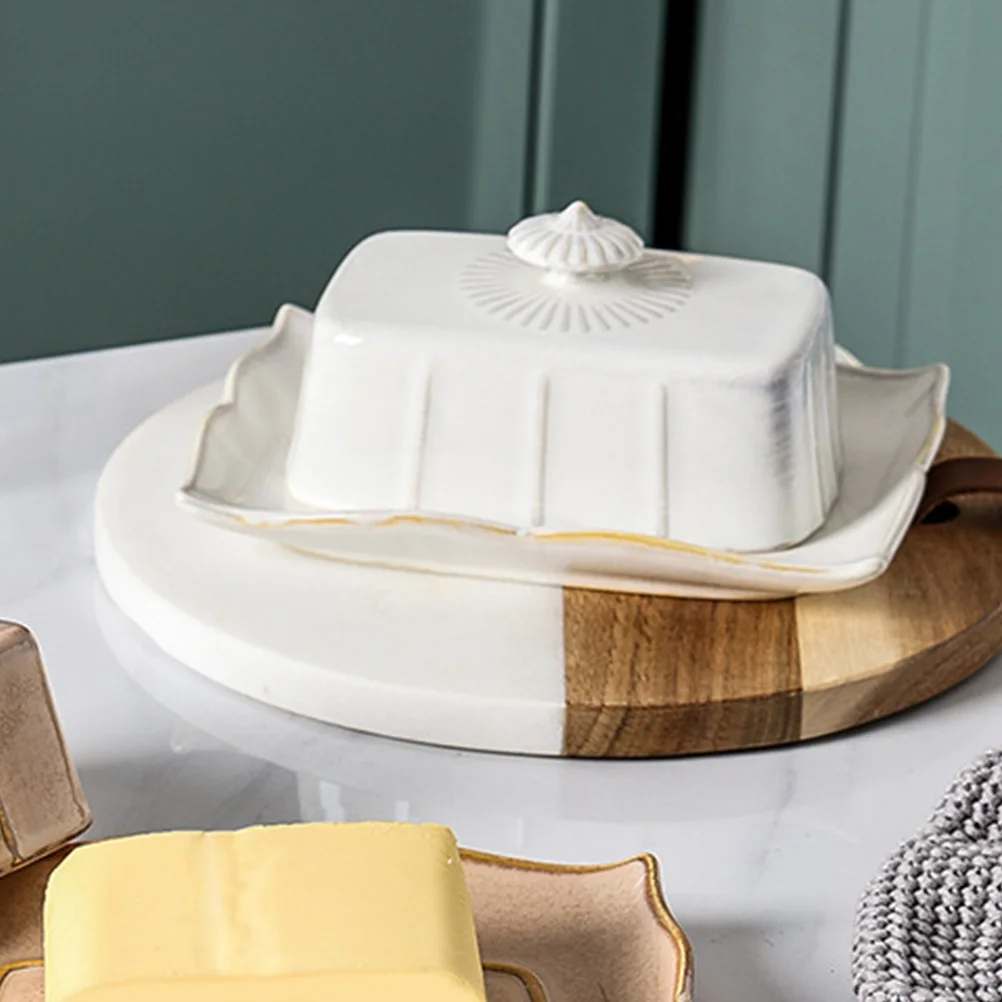 

1Set Yellow Butter Box Exquisite Ceramic Plate with Creative Lid for Food Storage Serving Cheese Dessert Tray Pastry Tray
