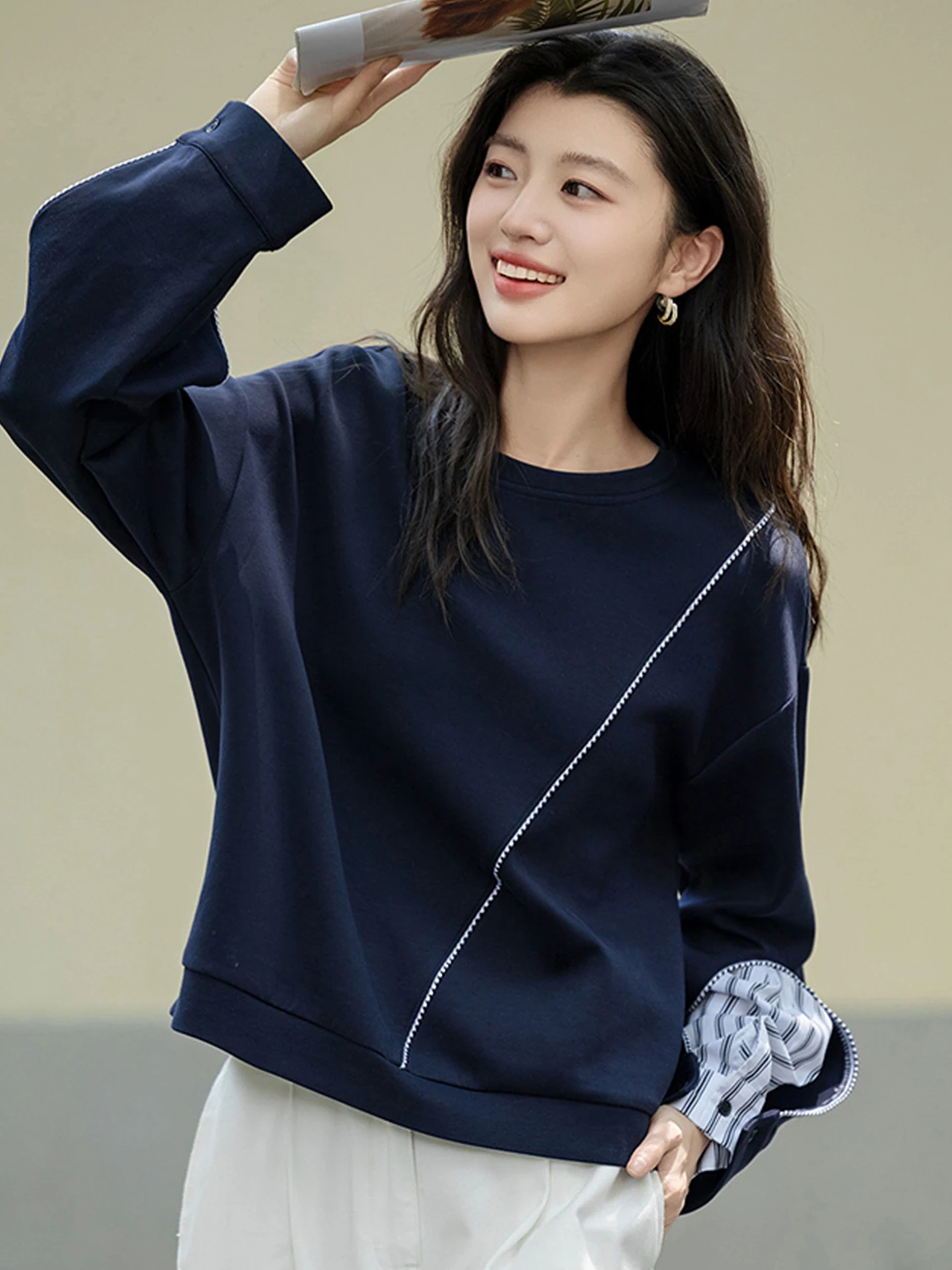 

Comfortable Casual Long Sve Women's Sweatirt Simple Design Loose Fit Autumn New Sle European High End Brand Top