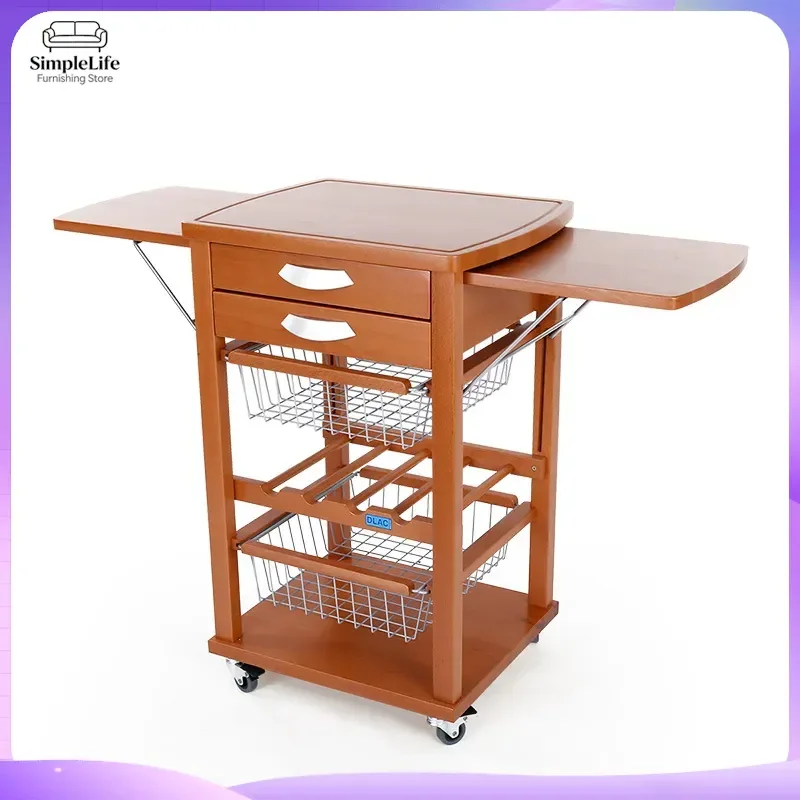 Italian Style Kitchen Cart with Storage Shelves and Wheels for Fruits Vegetables Spices Utensils Rolling Island Trolley for