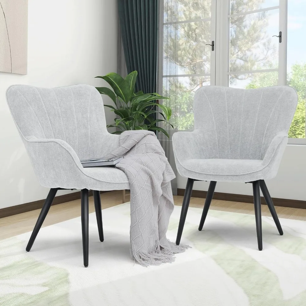 مجموعة Athena Collection Wingback Accent كراسي مكونة من قطعتين لغرفة المعيشة، كراسي قراءة منجدة من قماش الكتان للبالغين، ذراع مريح