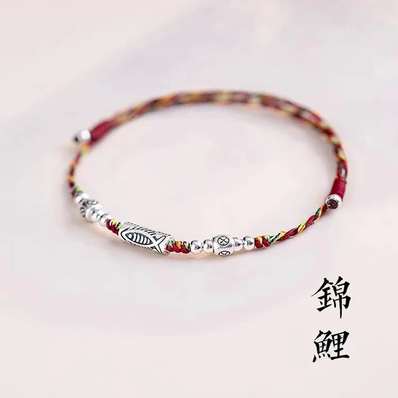 

Новый стиль, серебро 925 пробы, кои, ручная работа, красная веревка, браслет для пары, ювелирный фестиваль, подарок для друзей