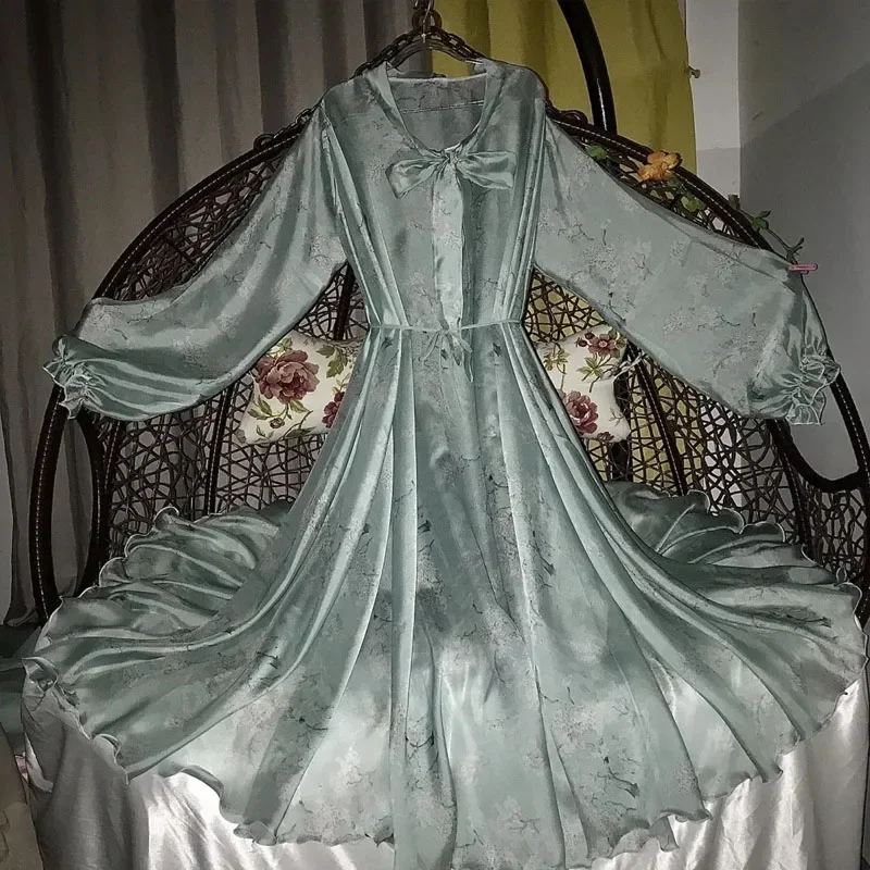 

Мужское прозрачное сексуальное шелковистое длинное платье с оборками и оборками, женское атласное свободное эротическое платье макси COS размера плюс, сексуальный спальный халат