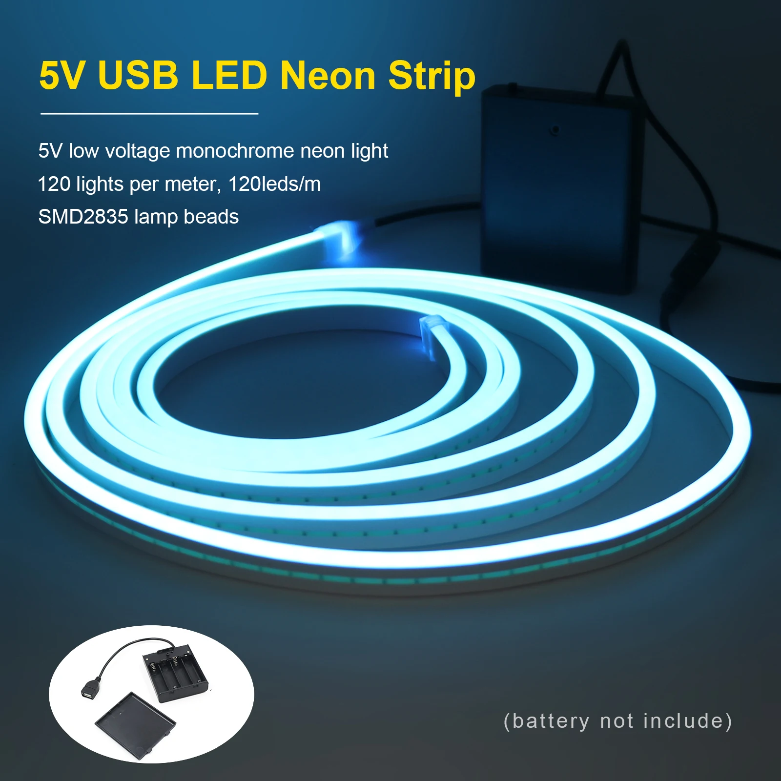 Batterij Aangedreven Neon LED Strip Licht USB 5V 2835 120 LEDs/m Waterdichte Siliconen Neon Flexibele Lint voor TV Backlight 1M 2M 3M 5M