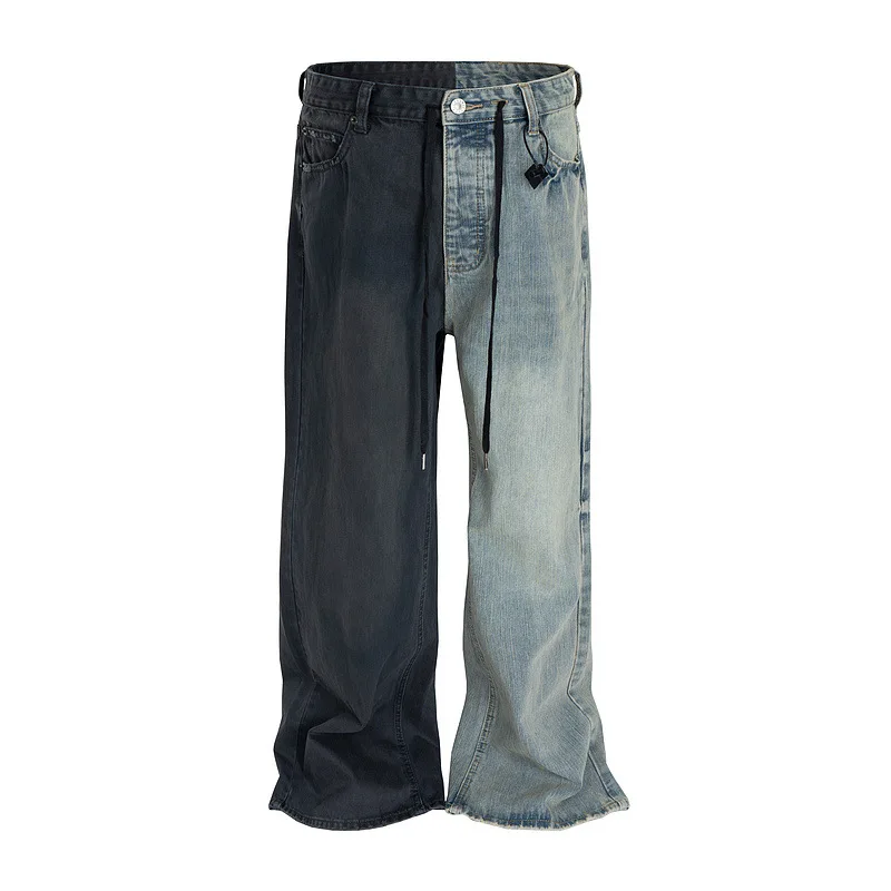 Men's Vibe Style Hip Hop Jeans Pants 2 Colors Patchwork Fashion High Street Loose Fit Y2K Denim Trousers Straight Fit Bottoms