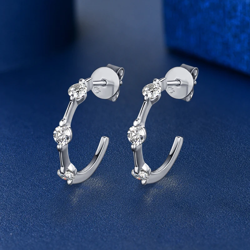 

Half Hoops Full Moissanite Diamond Earrings 3.0mm 0.1carat Original 925 Sterling Silver Engagement Wedding Jewelry for Women