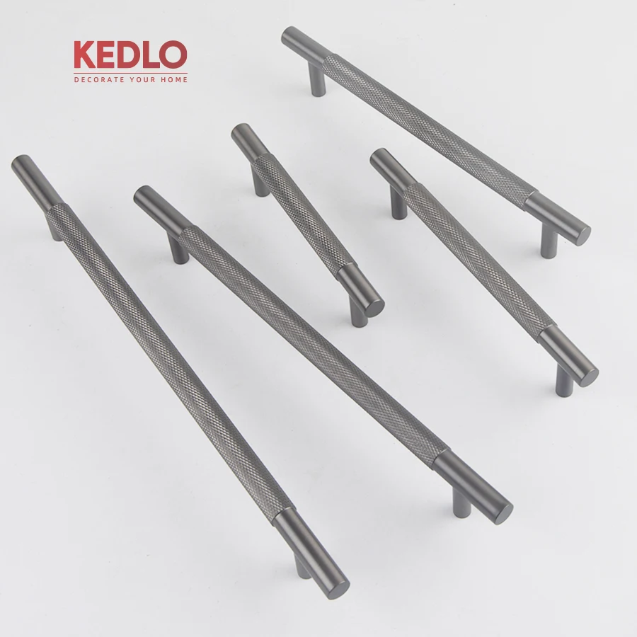 KEDLO Massiver Messinggriff im Luxus-Look mit Rändelung, Gunmetal-Finish, für Schrank, Garderobe, Küche und Schubladen – Detail 2