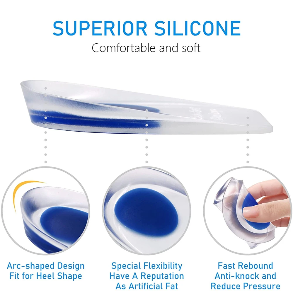 Soft Silicone Gel Insoles for Heel Spurs Pain Relief Foot Cushion Foot Massager Care Heel Cups Shoe Pads Height Increase Insoles