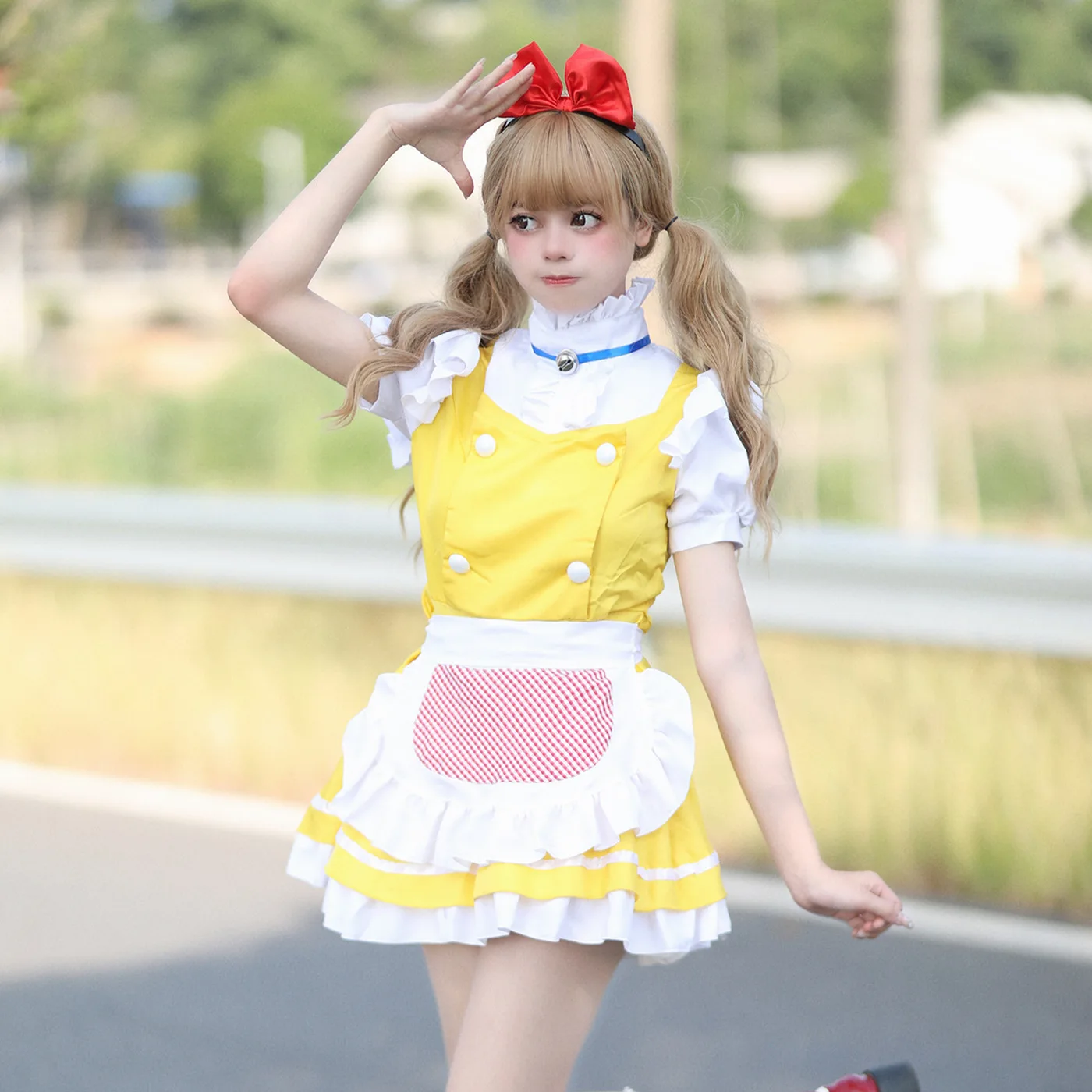 Lolita Yellow Maid Anime Cosplay Costumes Japanese Kawaii Love Live Cosplay Waitress Apron Maids Outfit Halloween Party Dress