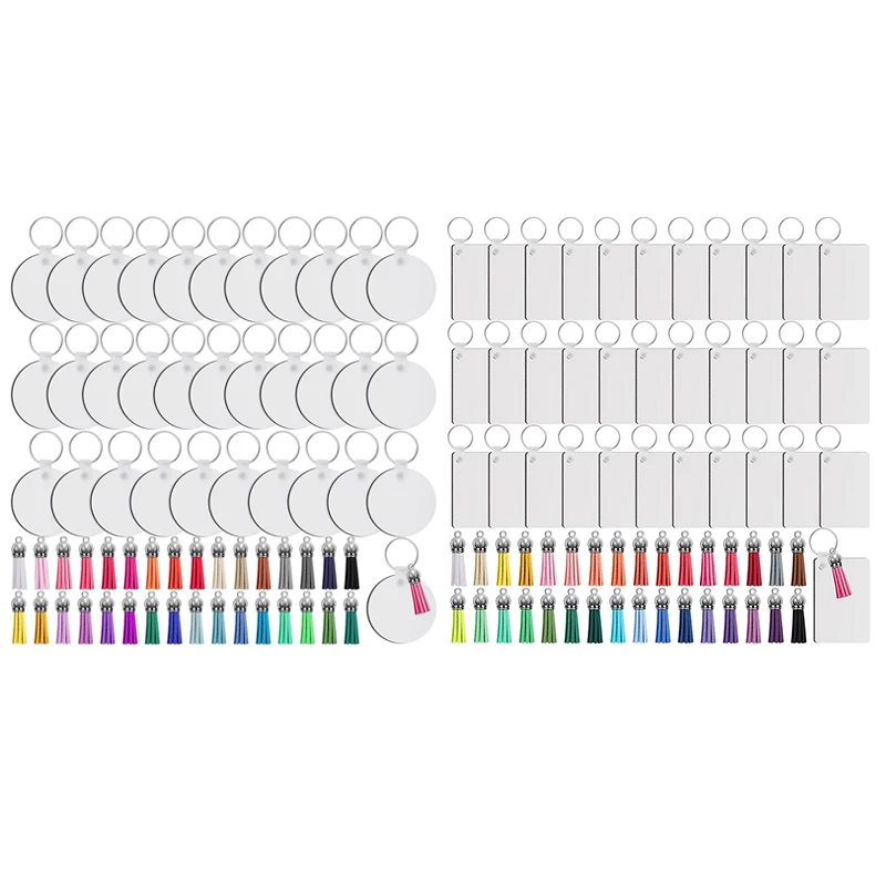 

128 шт., набор заготовок для сублимационного брелка, кольца для ключей, сублимационные заготовки, брелок для ключей с теплопередачей, кисточки, заготовка из МДФ