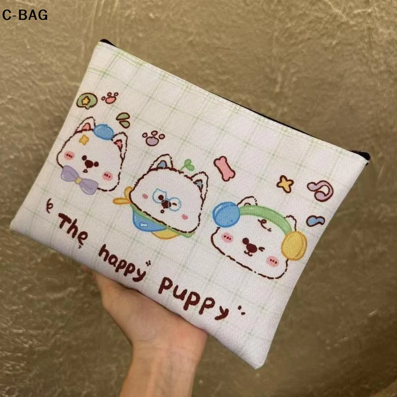 لطيف كلب صغير حقيبة مستحضرات التجميل سعيد جرو قماش مخزن للمكياج حقيبة سعة كبيرة كيس التخزين حقيبة أدوات الزينة السفر