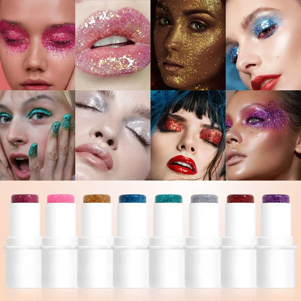 6color Glitter Sequin Stick Multifunctional Face Lip Hair Body Sequins Flash Eyeshadow Festival Stage Makeup Decoration Cosmetic