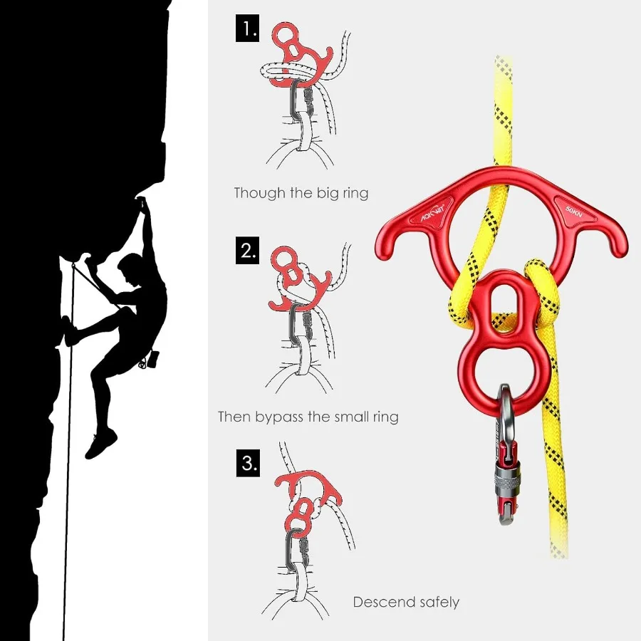 50KN Rescue Figure 8 Descender مع تصميم BentEar كبير للتثبيت عالي الأداء والراب في تسلق الصخور والتركيب #3