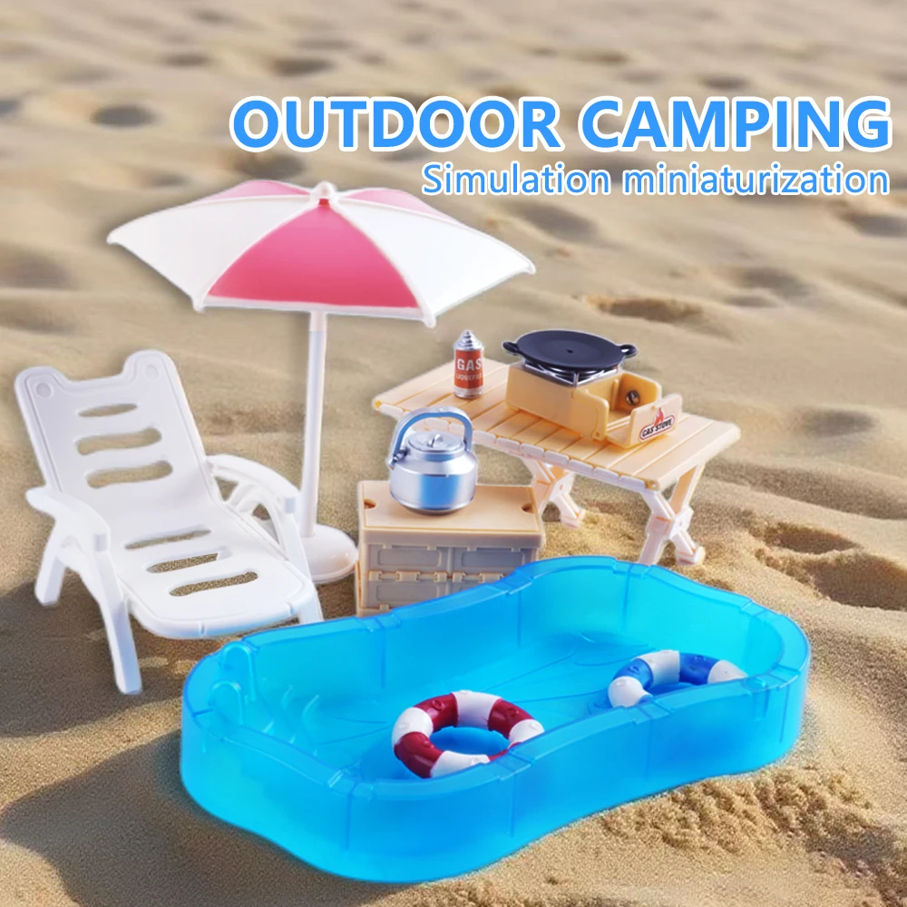 Miniatur-Möbel-Montage, DIY-Picknick-Set im Freien, Esstisch, Backen, Essen, Modell 1:12, Schwimmbad, Spielzeug, Geschenk