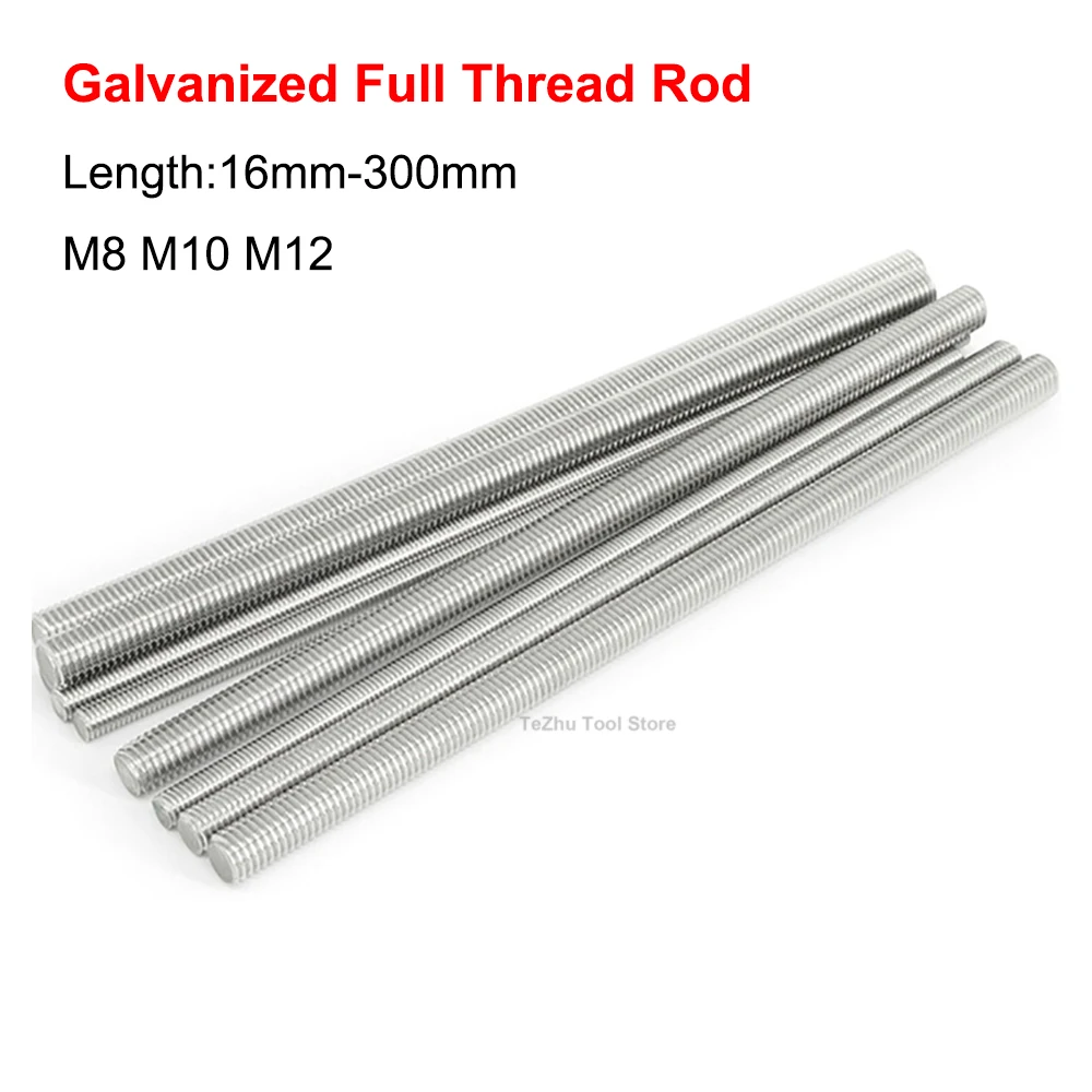 

Galvanized Full Thread Screw Rod M8 M10 M12 White Zinc Plated Headless Bolt Full Threaded Stud Bar Length 16mm-300mm