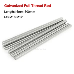 Galvanized Full Thread Screw Rod M8 M10 M12 White Zinc Plated Headless Bolt Full Threaded Stud Bar Length 16mm-300mm