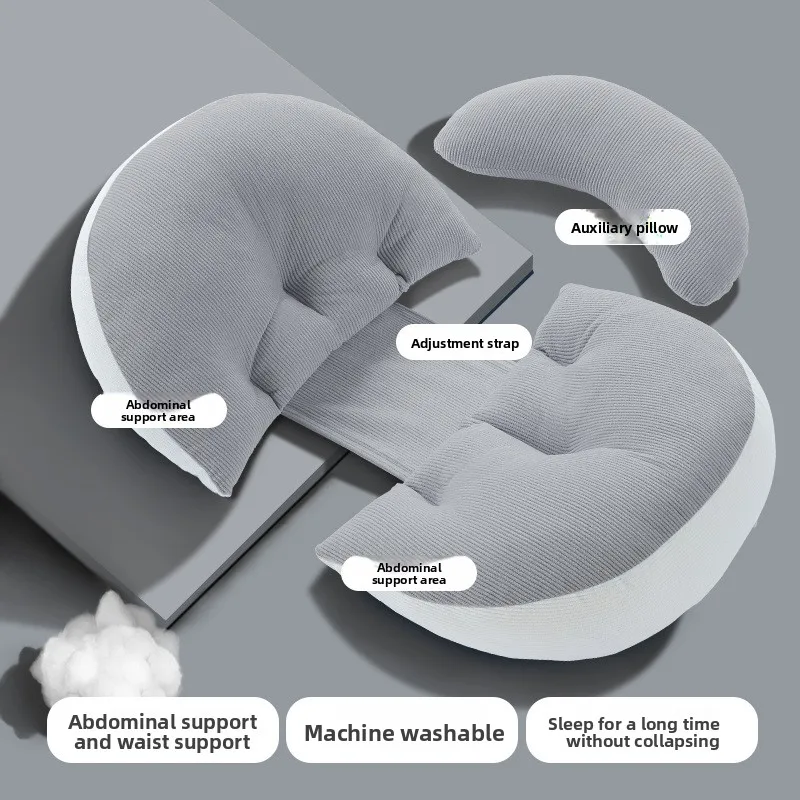 임산부 옆으로 자는 베개, 배와 허리 지지 기능이 있는 U자형 임신 쿠션, 고탄력 중공 면