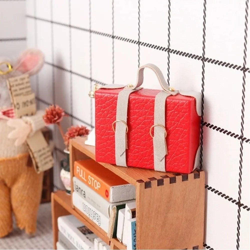 DIY 1:12 Dollhouse Miniature Briefcase Wood Miniature Model Suitcase Model Document Foreskin Box House Accessories