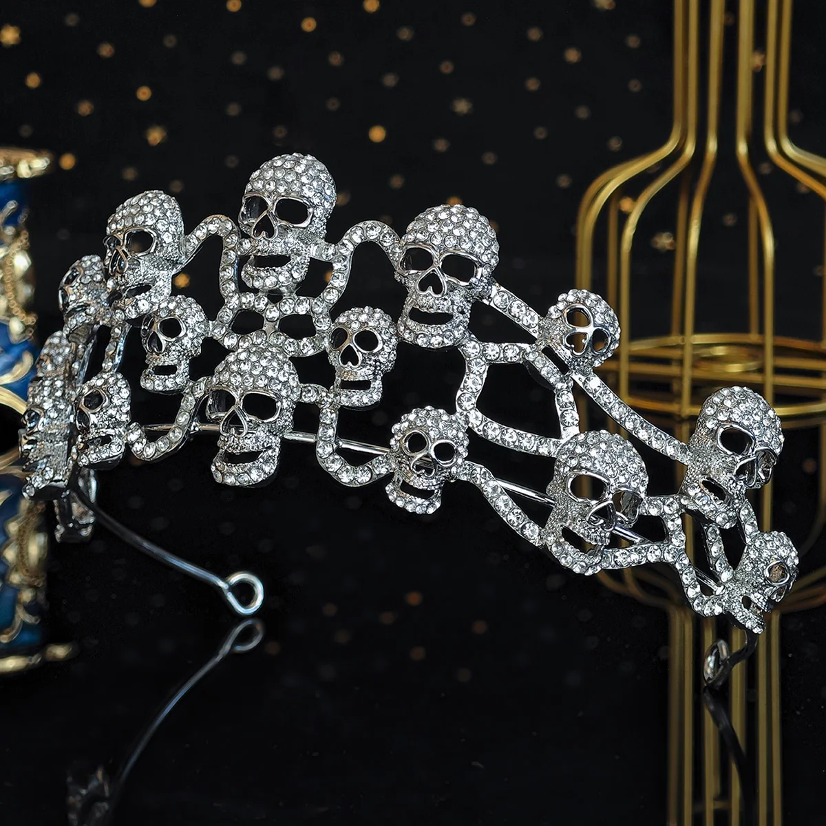 실버 컬러 라인스톤 헤어밴드, 할로윈 해골 왕관 쥬얼리, 여성 및 소녀 파티, 코스프레 공주 머리띠 티아라