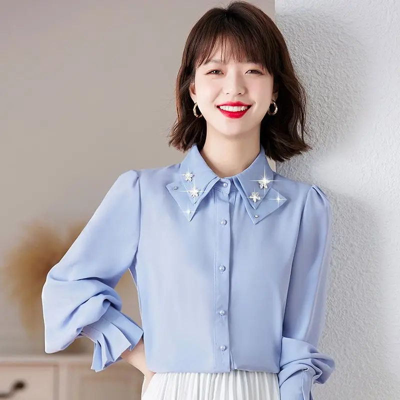 2025 Spring New Style Bow Top for Women with Chiffon Shirt Long Sleeve Base Top