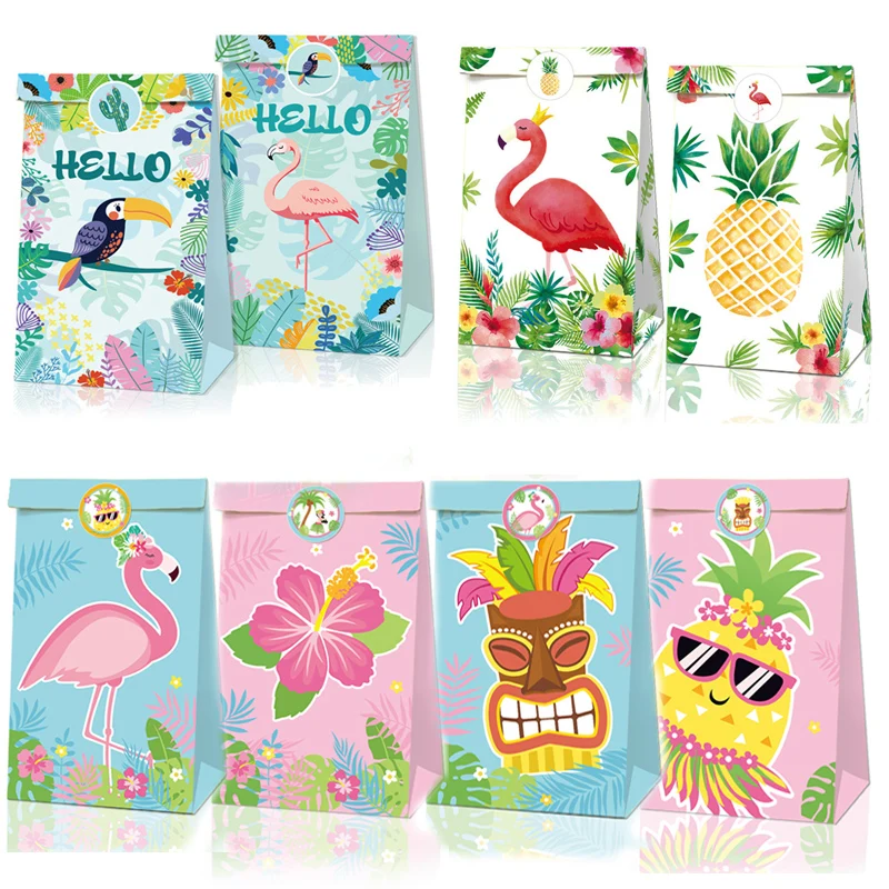 12pcs Flamingo Party Gifts Bags Pineapple Candy Bags Gift Packing Box Summer Hawaiian Party Birthday Luau Tropical Party Favors