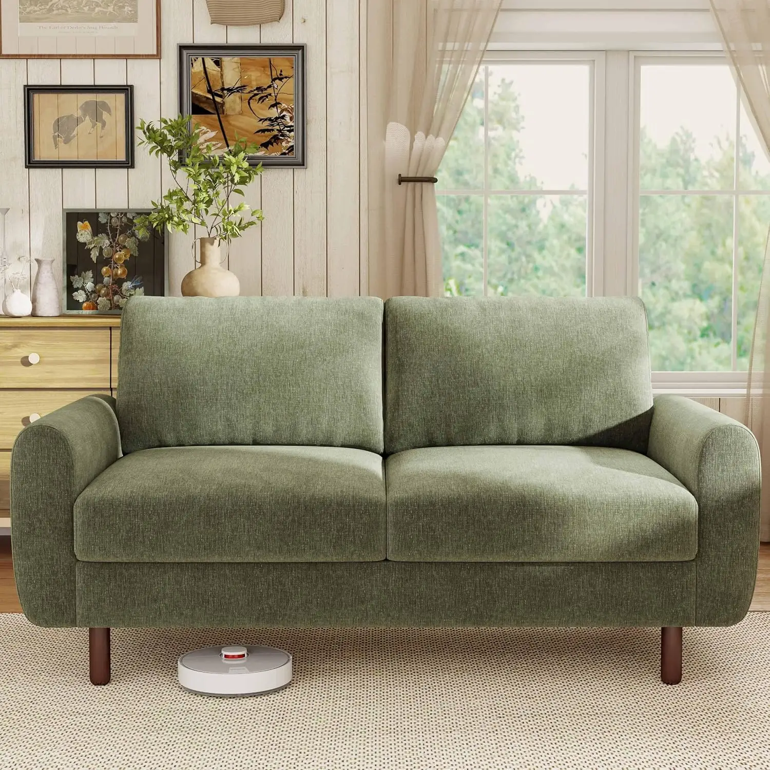 68" Loveseat Sofa, Comfy Chenille Fabric Couches for Living Room with Spring Cushion and Solid Wood Frame, Modern Deep Seat
