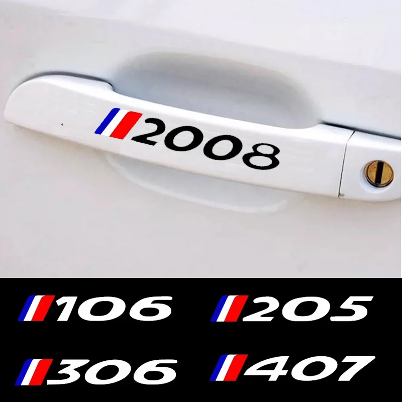 

4Pcs Car Door Handle Sticker For Peugeot 3008 5008 2008 106 107 108 205 206 207 208 RCZ 306 307 308 508 406 407 408 4007