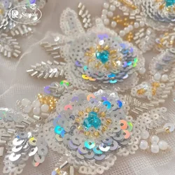 1Pair.Multicolor Silver Bead Flower.Shining Sequins Applique,Embroidery Patches,DIY Sewing Children's Clothing Materials RS24599