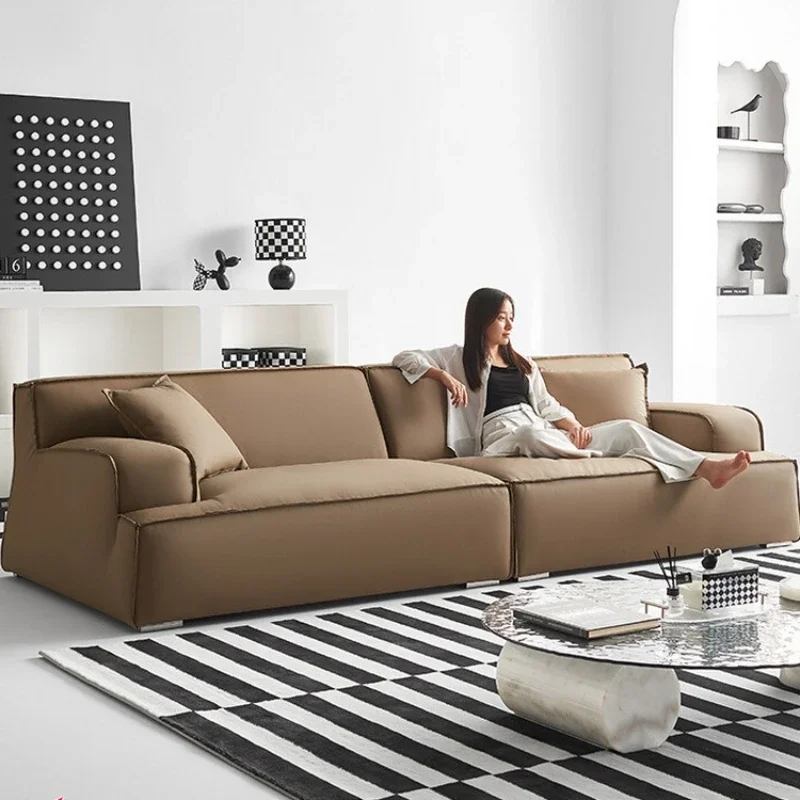 

Leather sofa, down small apartment modern living room sofa