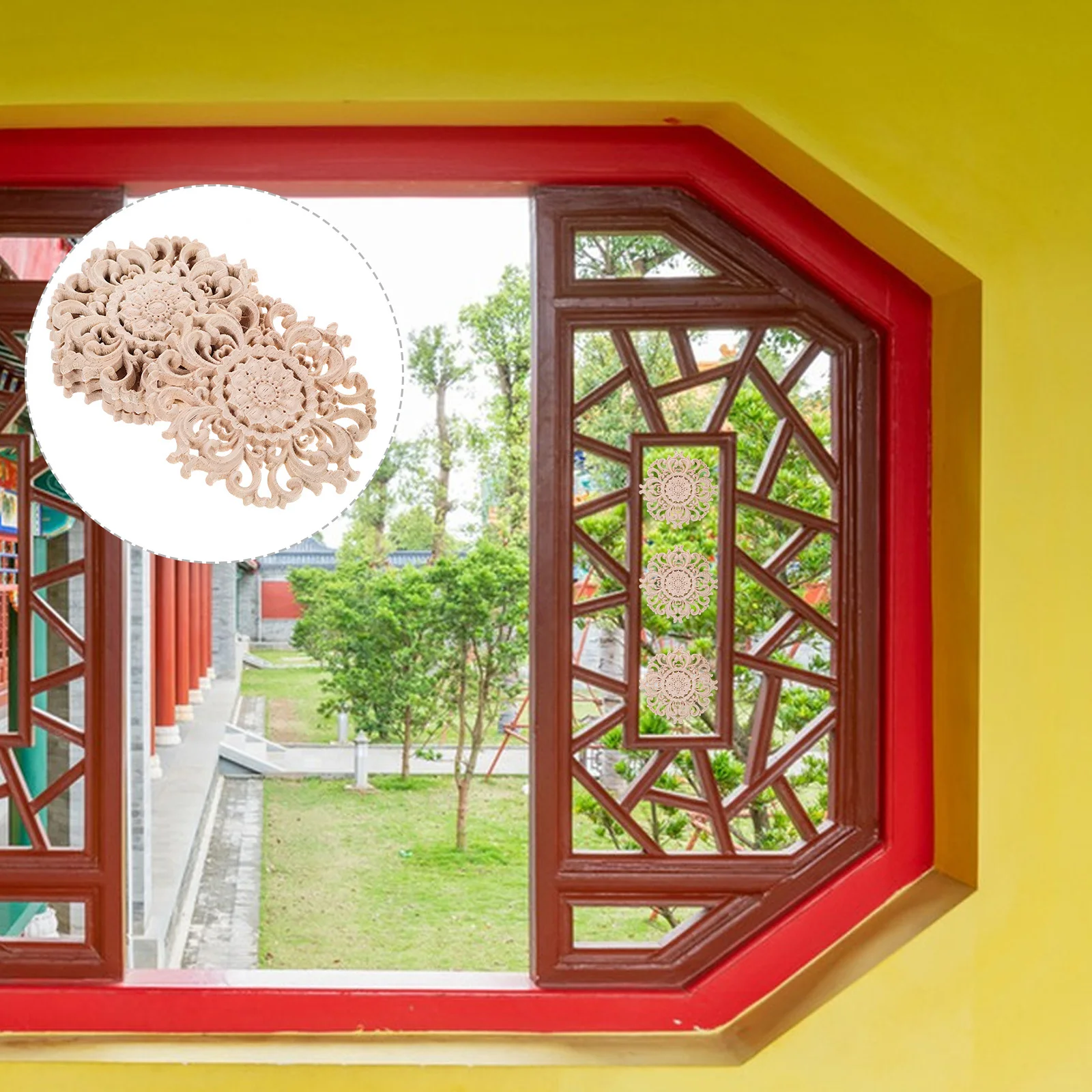 

4Pcs Wooden Carving Applique Furniture Decor Durable Home Ornaments Exquisite Texture European Style Wall Appliques