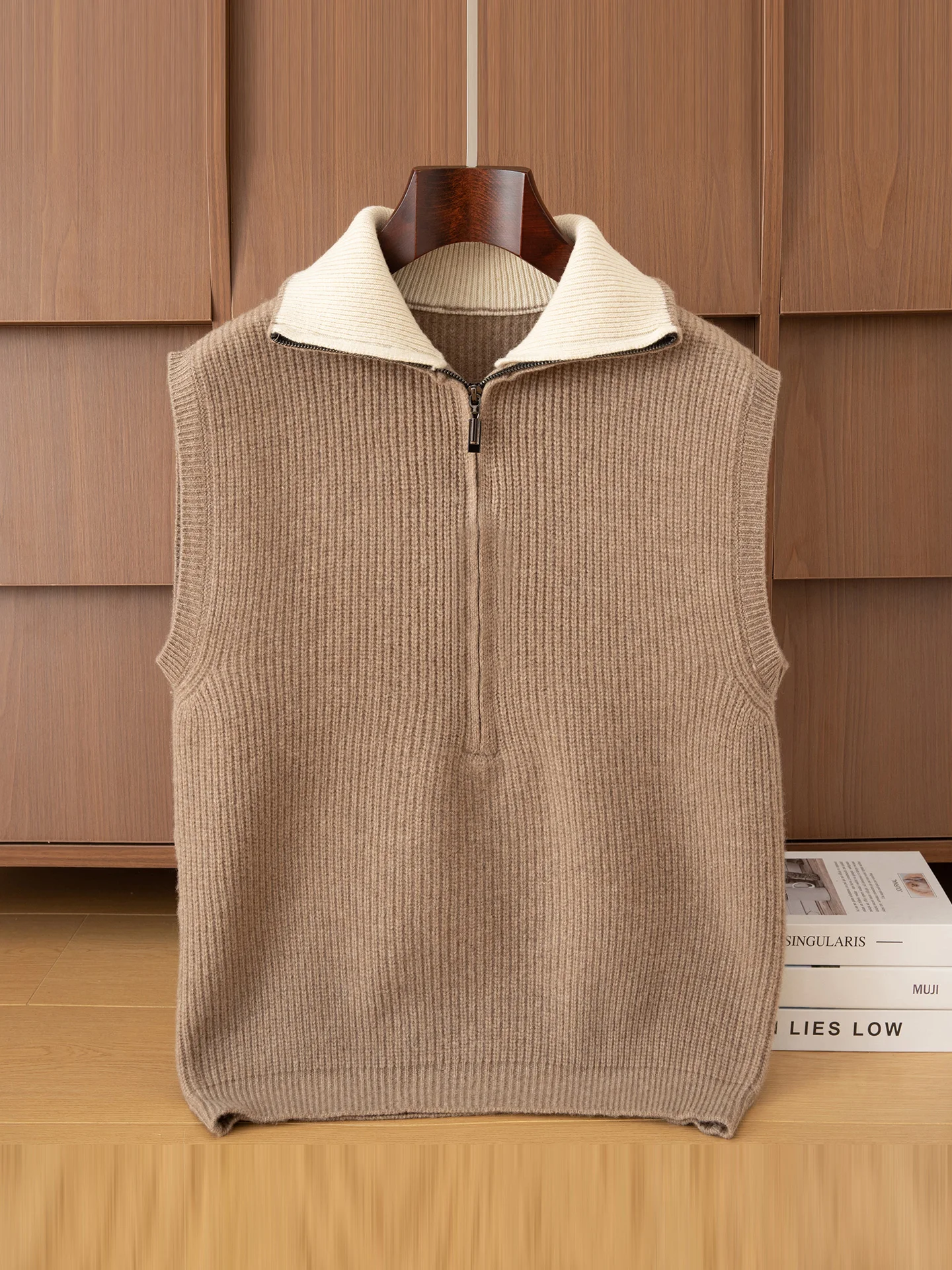 

Женский свитер из 100% мериносовой шерсти, жилет-воротник на молнии, вязаный пуловер без рукавов, теплая кашемировая осенне-зимняя одежда, топ