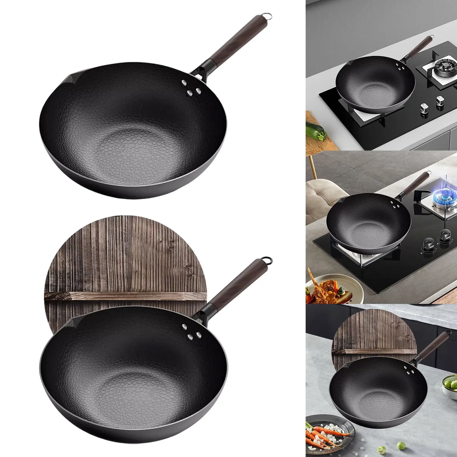

Wok Pan Sautee Manual Forging Iron Pan Nonstick Coating Induction Cooker Gas