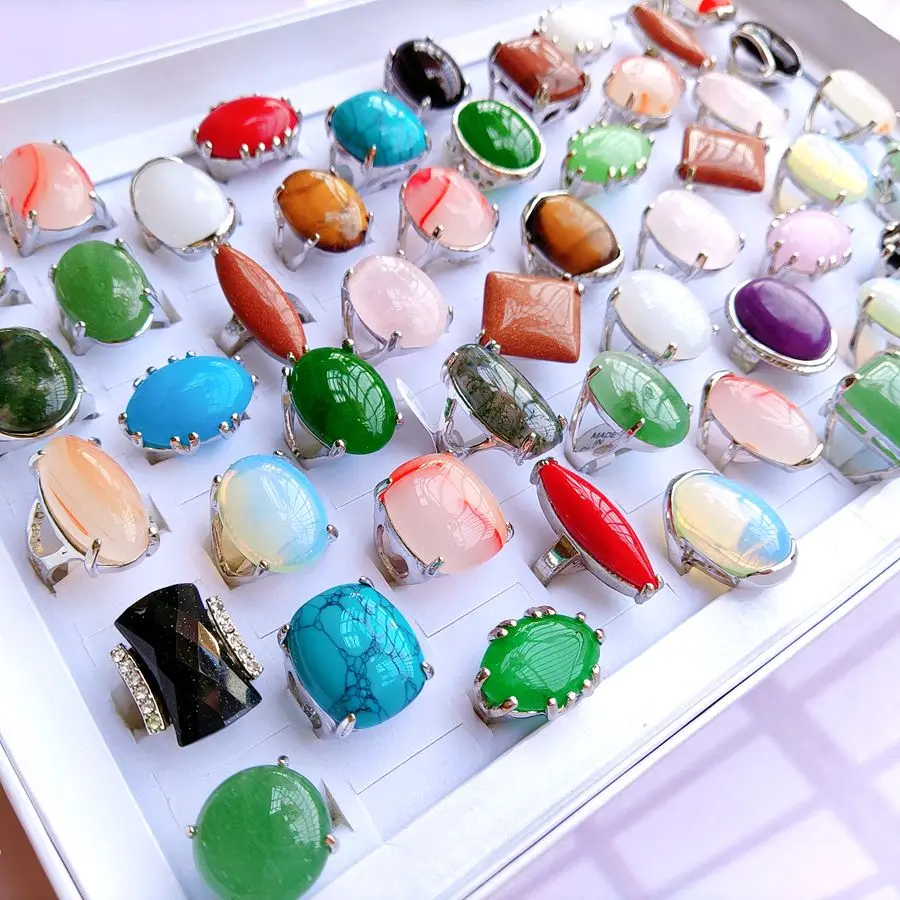 Großhandel 20 teile/los Farbige Luxus Riesige Naturstein Ring Vintage Opal Kristall Charme Ringe Hochzeit Engagement Schmuck – Detail 3