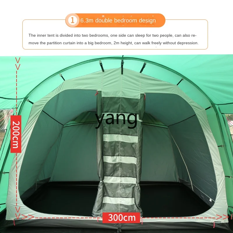 Yjq Tent Outdoor Camping Thickened Rain-Proof Camping Tent Two Bedrooms and One Living Room Extra Large Space Tunnel Tent