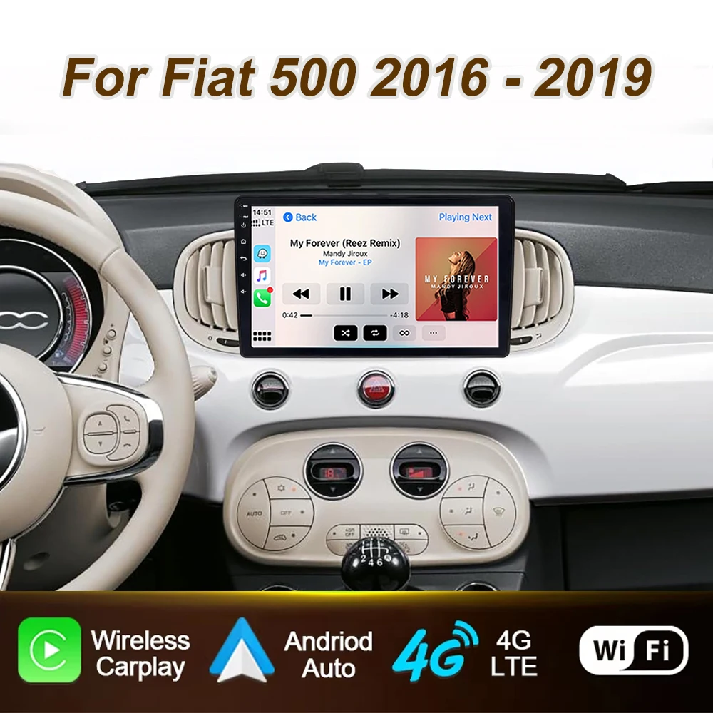 Radio para Auto Fiat 500 2016 - 2019 Reproductor Multimedia Android Carplay Inalámbrico Autoestéreo Pantalla Táctil 2 Din GPS 8 Núcleos 4G Wifi