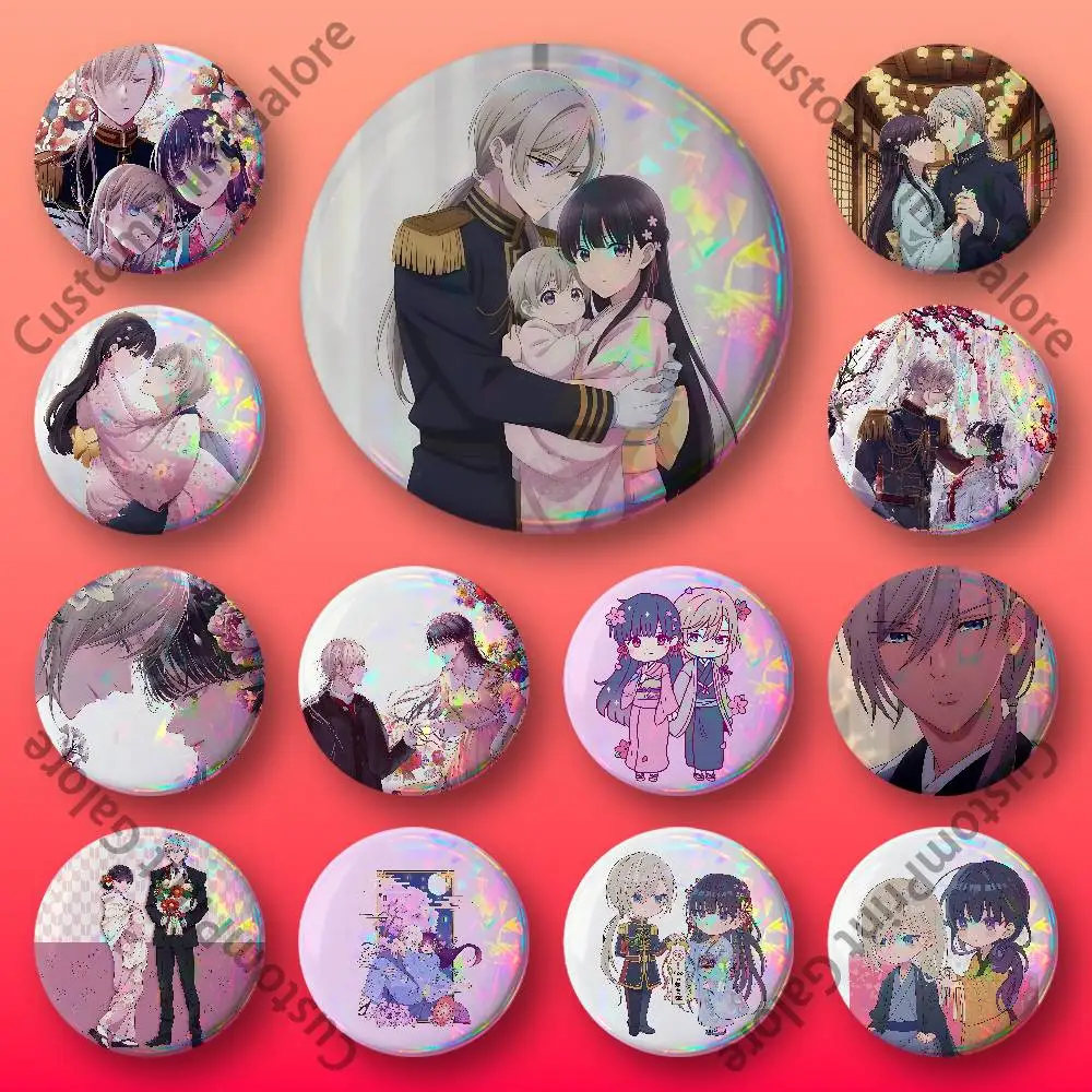 H-Happy M-MarriageS Laser Film Badge Tinplate Brooch Lapel Pin HD Print Badge for Decoration DIY Accessories Gift