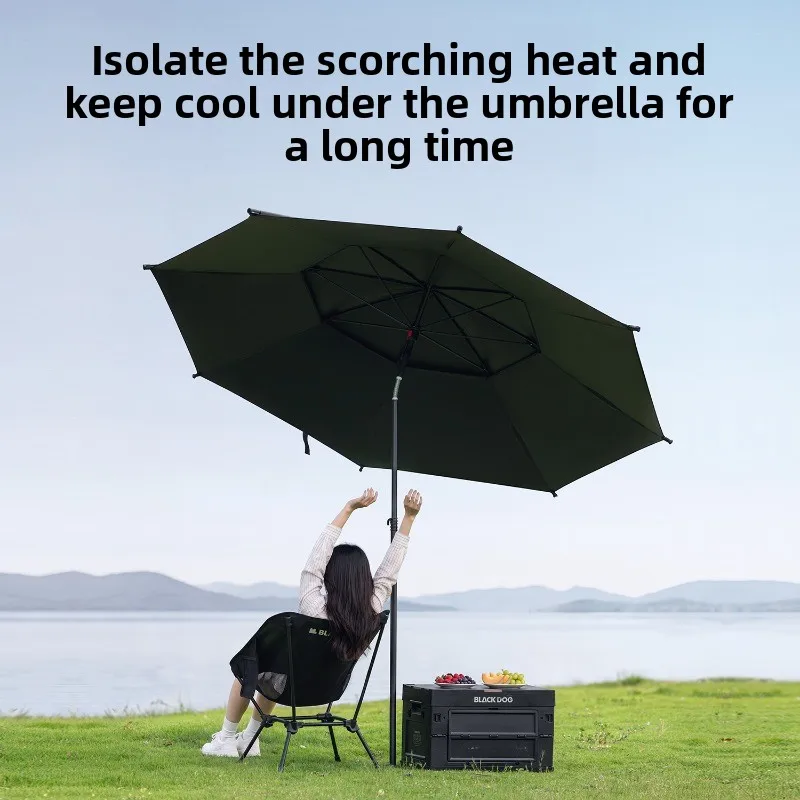 2026 New Arrival UPF 100+ Outdoor Camping Umbrella 2.22M Large Black Coated Sun Parasol 360‑Degree Angle Adjustable Garden Beach